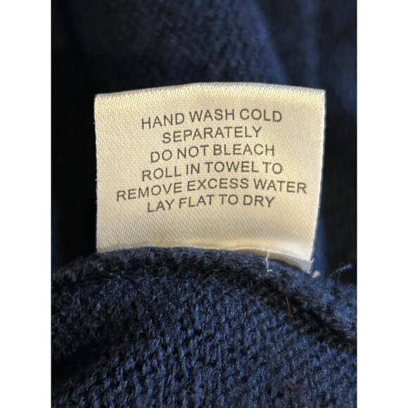 Modcloth Women's Hooded Holiday Sweater Navy Blue Red Mitten Pockets Xmas Size L - Picture 6 of 7